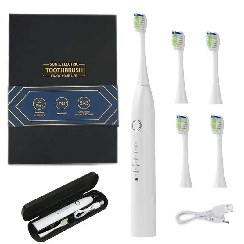 Зубная щетка, перезаряжаемые зубные щетки EB510, 4 головки, 5 режимов, один заряд в течение 50 дней, мотор 38000 в PM и таймер на 2 минуты