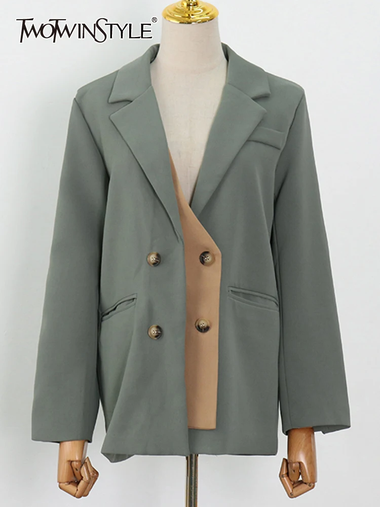 TWOTWINSTYLE Casual Fake Two Spring Blazer For Women Notched Collar Long Sleeve Color Block Blazer Female Fashion New 2022 Style
TWOTWINSTYLE Casual Fake Two Spring Blazer For Women Notched Collar Long Sleeve Color Block Blazer Female Fashion New 2022 Style