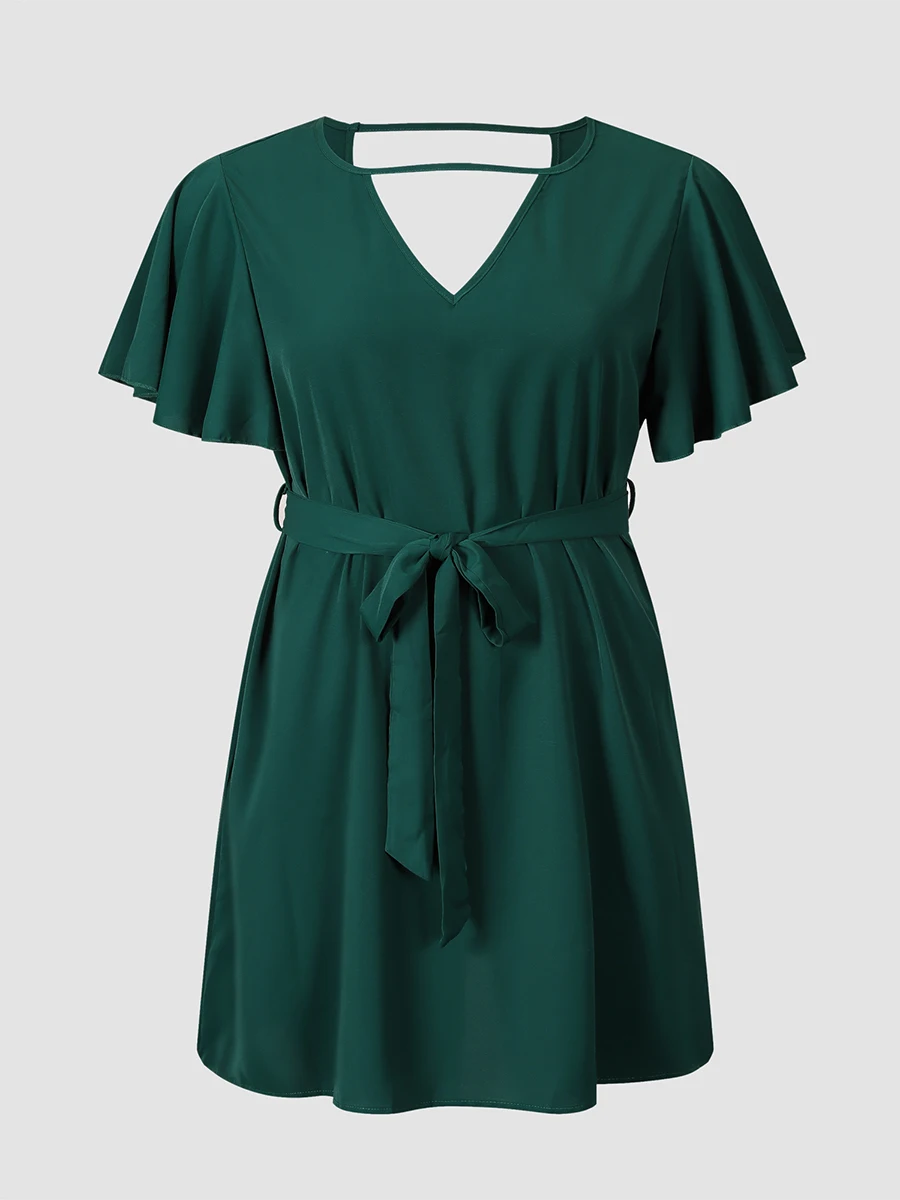 

Finjani Party Dresses Plus Size Belted Green Midi Dress Keyhole Neck Casual Elegant Dresses For Women