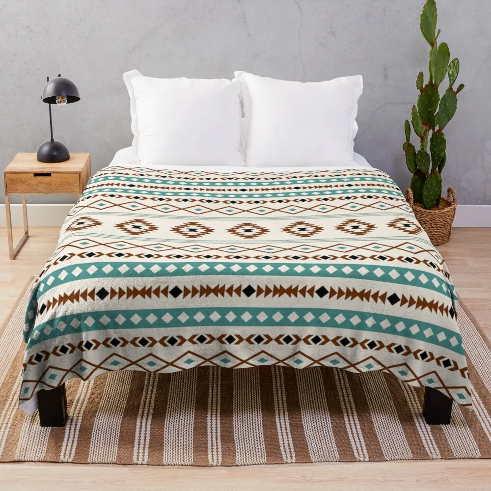 

Aztec Teal Terracotta Black Cream Mixed Pattern Throw Blanket Blanket Luxury Comfort Recieving Blankets