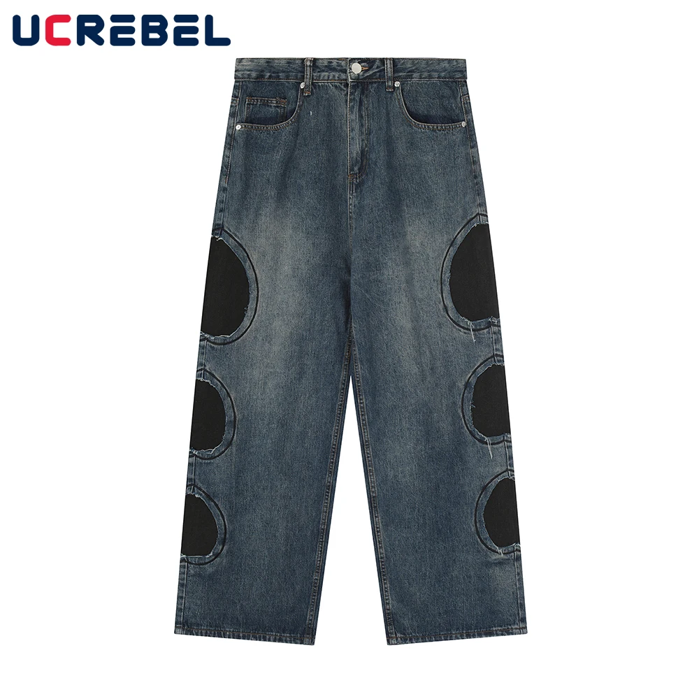 Джинсы мужские с широкими штанинами, свободные брюки из денима в стиле ретро, вареные повседневные Прямые штаны в стиле High Street, папа