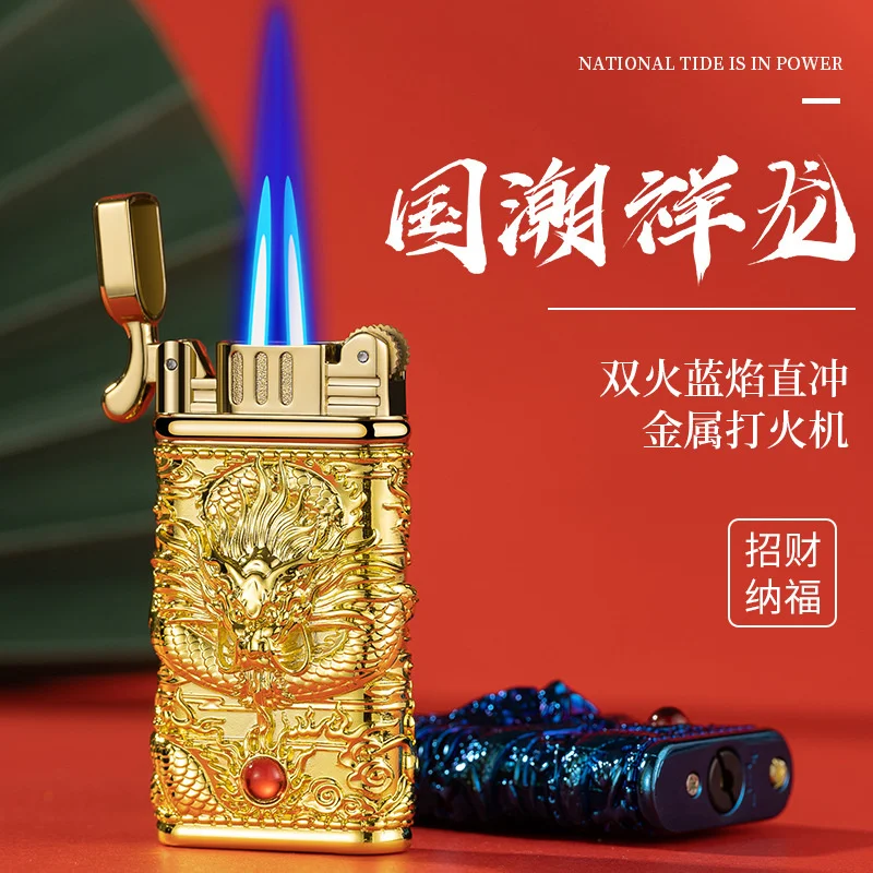 Creative Grinding Wheel Double Fire Windproof Lighter Blue Flame Embossed Dragon Totem Butane Inflatable Cigarette Lighter Gift
Creative Grinding Wheel Double Fire Windproof Lighter Blue Flame Embossed Dragon Totem Butane Inflatable Cigarette Lighter Gift