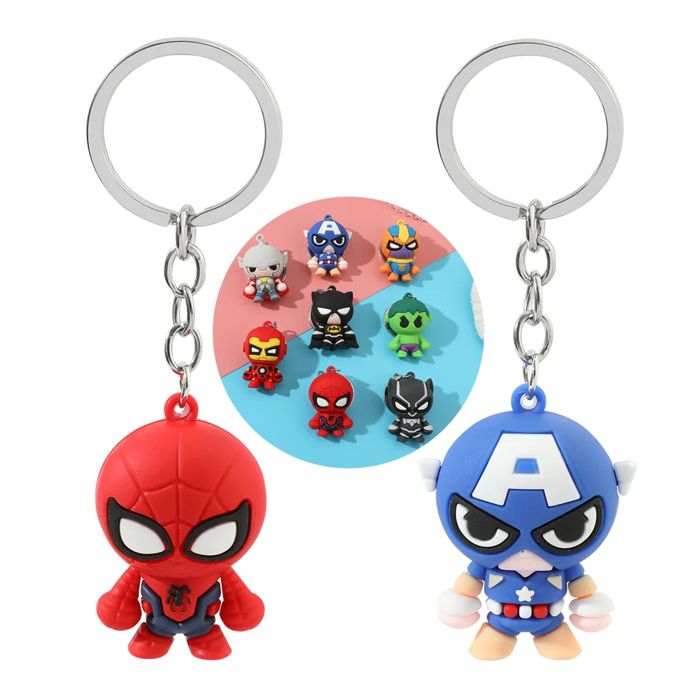 

Marvel Avengers Keychain Superhero Spiderman Captain America Silicone Pendant Keyring Car Backpack Keyholder Jewelry Accessories