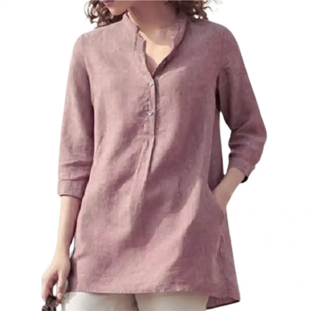 Women Blouse 3/4 Sleeve Stand Collar Loose Simple Basic Shirt Elegant Loose-fitting Lady Shirt 2021
Women Blouse 3/4 Sleeve Stand Collar Loose Simple Basic Shirt Elegant Loose-fitting Lady Shirt 2021
