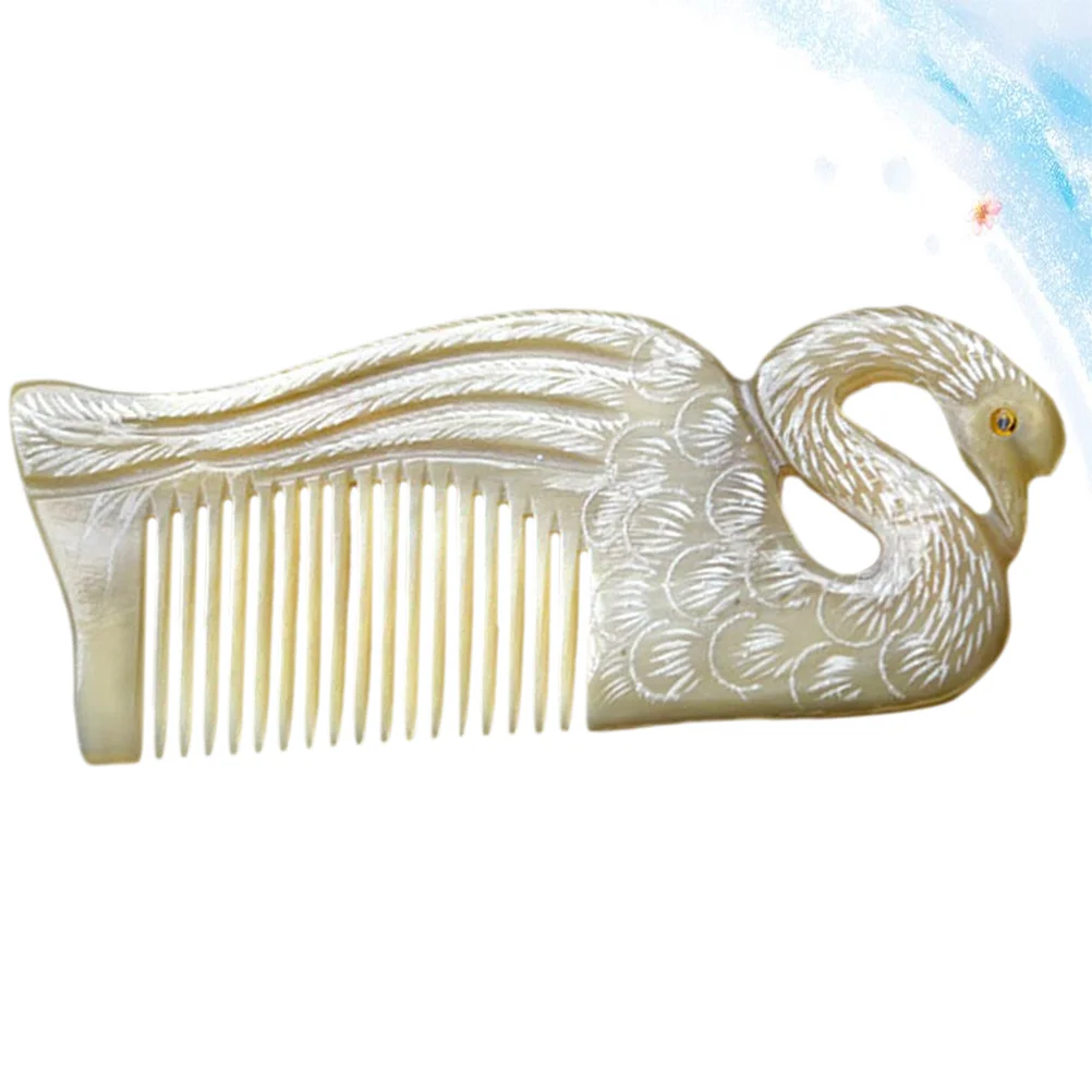 

Horn Hair Comb Double Sided Swan Shaped Carved Hair Brush Portable Decorative Health Care Comb Hairdressing Tool for Ladies