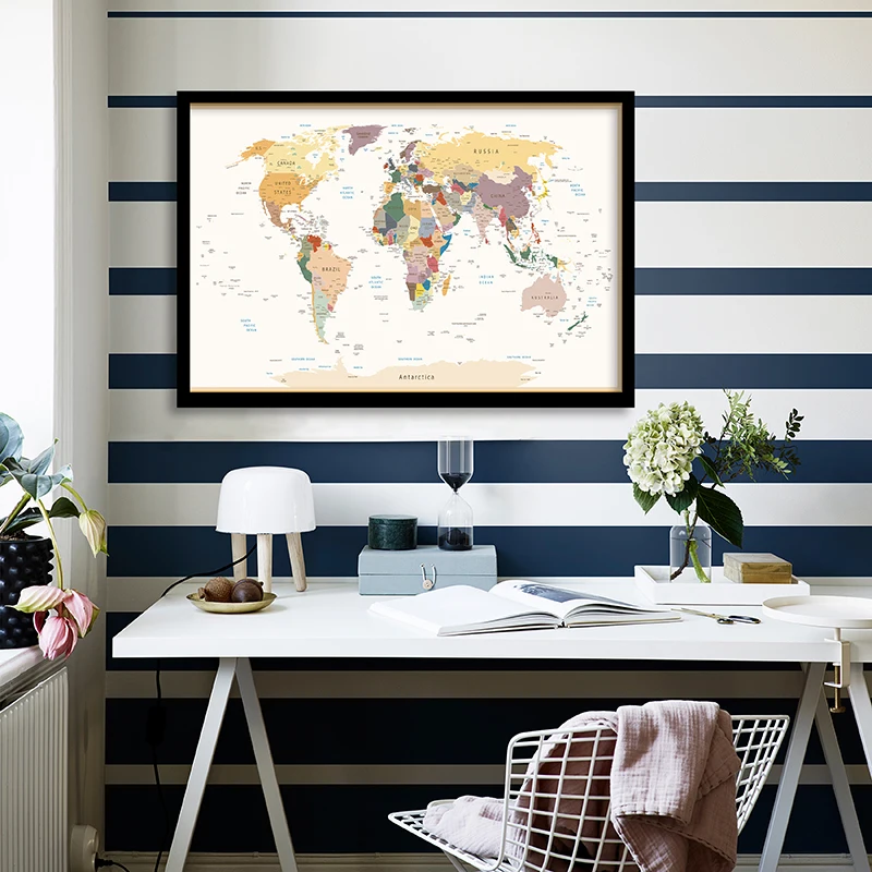 84*59cm The World Political Map Non-woven Canvas Painting Vintage Prints Wall Art Poster Living Room Home Decor School Supplies
84*59cm The World Political Map Non-woven Canvas Painting Vintage Prints Wall Art Poster Living Room Home Decor School Supplies