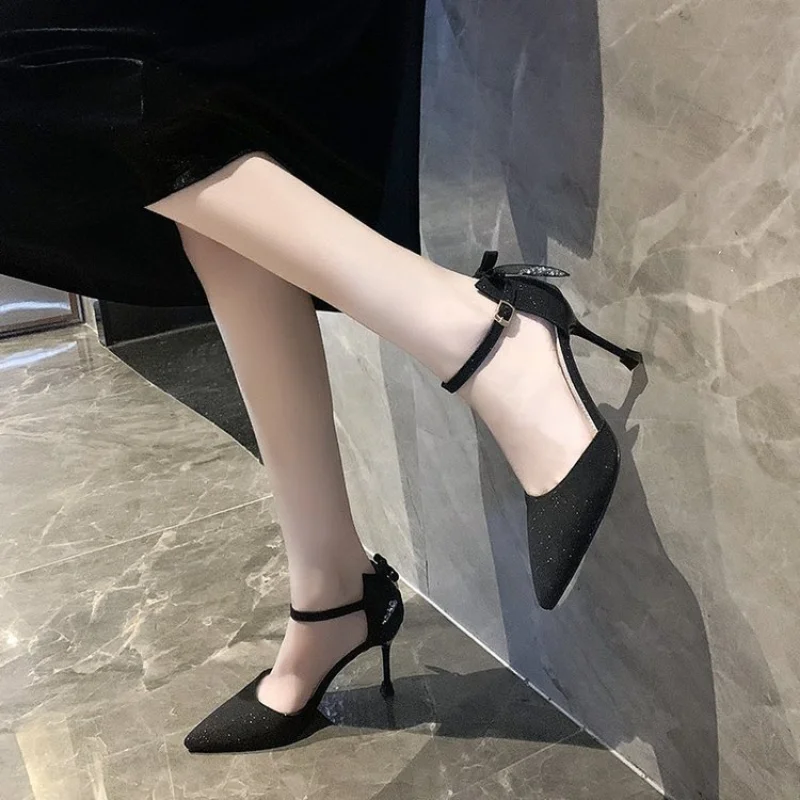 

Женские туфли на высоком каблуке, туфли телесного цвета на одной пуговице, с острым носком, туфли на тонком каблуке, весна 2023