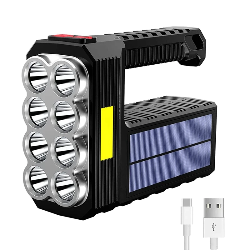 Rechargeable 8 LED Handheld Solar Flashlight With COB Sidelight, High Lumens 3 Modes Searchlight Lightweight Spotlight
Rechargeable 8 LED Handheld Solar Flashlight With COB Sidelight, High Lumens 3 Modes Searchlight Lightweight Spotlight