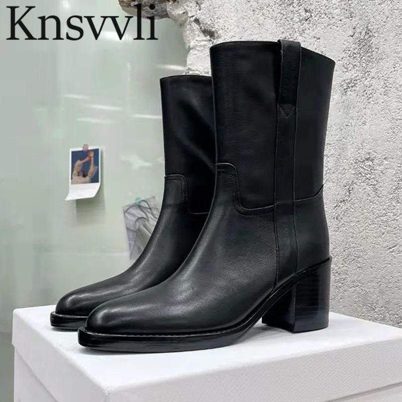Spring Autumn Square Heels Mid-Calf Boots Women Genuine Leather Stout Heels Shoes Pointy Toe Martin Boots British Style Boots
Spring Autumn Square Heels Mid-Calf Boots Women Genuine Leather Stout Heels Shoes Pointy Toe Martin Boots British Style Boots