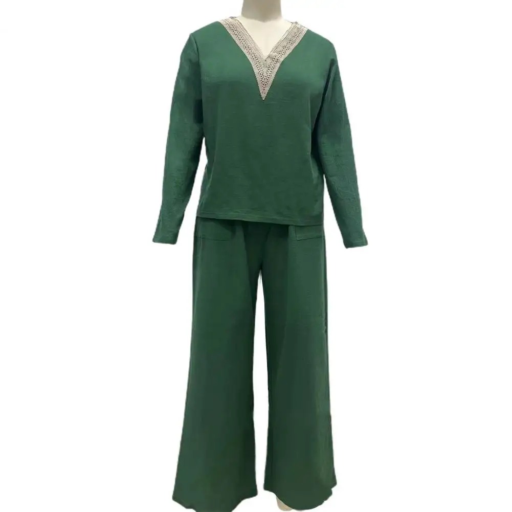 Shirt Pants Set Chic 2-piece Women's Outfits V-neck Lace Tops High-waist Wide Leg Pants with Pockets for Casual Wear Lace
Shirt Pants Set Chic 2-piece Women's Outfits V-neck Lace Tops High-waist Wide Leg Pants with Pockets for Casual Wear Lace