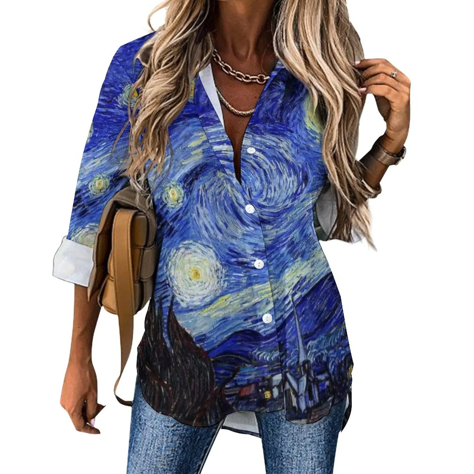 Van Gogh Inspired Blouse Classic Starry Night Office Design Casual Blouses Woman Streetwear Shirts Long-Sleeve Oversized Top
Van Gogh Inspired Blouse Classic Starry Night Office Design Casual Blouses Woman Streetwear Shirts Long-Sleeve Oversized Top