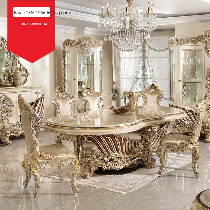 

Custom-made European-style solid wood dining table, dining tables and chairs for noble French court carved large-sized villas.