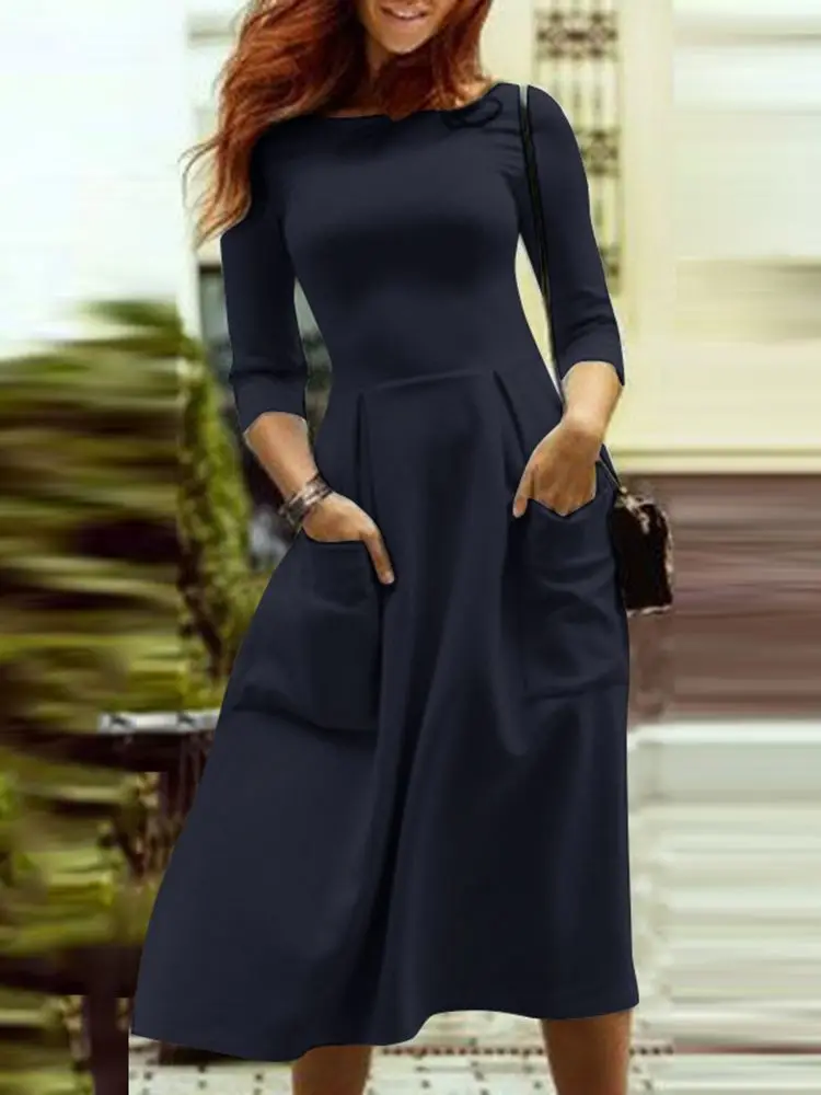 2023 ZANZEA Bohemian Summer Women Solid Dress O-Neck 3/4 Sleeve A-line Midi Vestido Fashion Casual Loose Party Work OL Sundress
2023 ZANZEA Bohemian Summer Women Solid Dress O-Neck 3/4 Sleeve A-line Midi Vestido Fashion Casual Loose Party Work OL Sundress