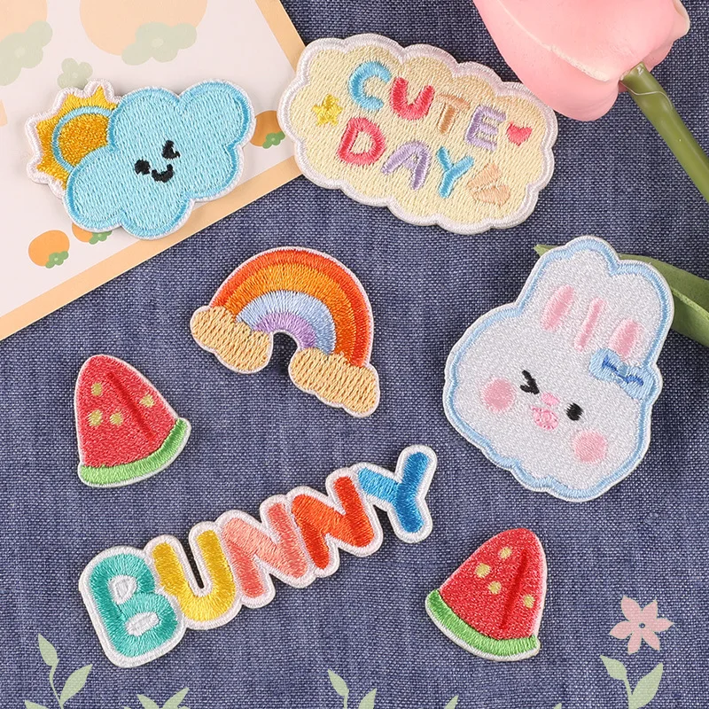 Self-adhesive Cartoon Rabbit Cloud English Embroidery Patch Sticker Badge Sticker Personalized DIY Accessories for Clothing Bag
Self-adhesive Cartoon Rabbit Cloud English Embroidery Patch Sticker Badge Sticker Personalized DIY Accessories for Clothing Bag