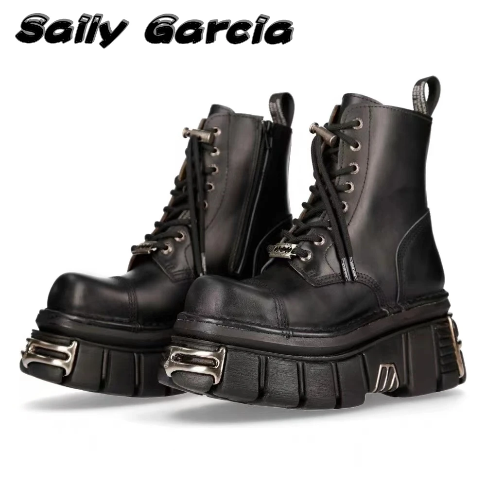 Solid Genuine Leather Punk Style Motorcycle Boots Metal Decoration Thick Bottom Mid Calf Boots Round Toe Cool Girl Style Shoes
Solid Genuine Leather Punk Style Motorcycle Boots Metal Decoration Thick Bottom Mid Calf Boots Round Toe Cool Girl Style Shoes