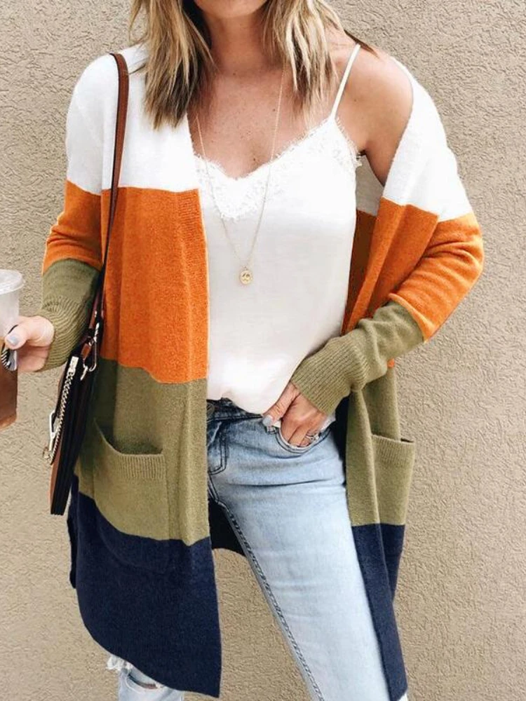 Autumn Winter New Women's Color Matching Cardigan Medium Long Pocket Sweater Casual Holiday Women's Wear Cardigan Women Sweater
Autumn Winter New Women's Color Matching Cardigan Medium Long Pocket Sweater Casual Holiday Women's Wear Cardigan Women Sweater
