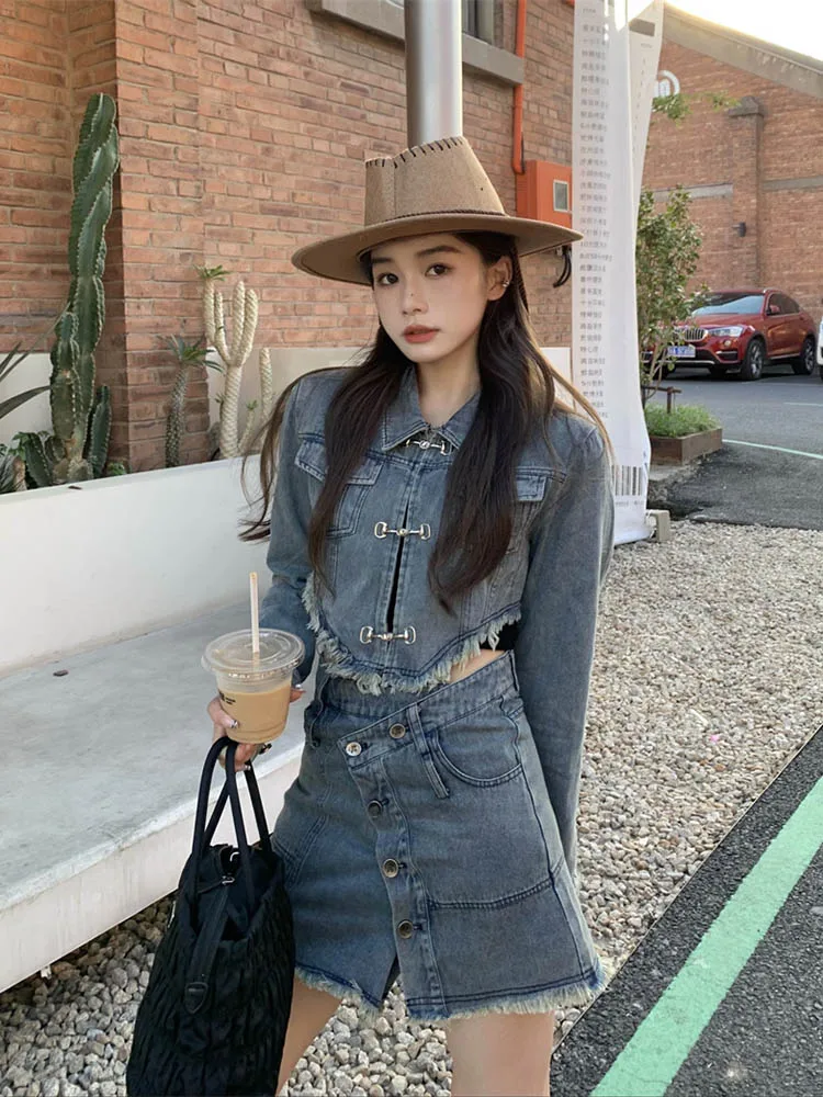 Two Piece Sets Womens Outifits Cowboy Suit Long Sleeve Coat Mini Skirt Solid Womans Clothes for 2022 Autumn/Winter Skirt Sets
Two Piece Sets Womens Outifits Cowboy Suit Long Sleeve Coat Mini Skirt Solid Womans Clothes for 2022 Autumn/Winter Skirt Sets
