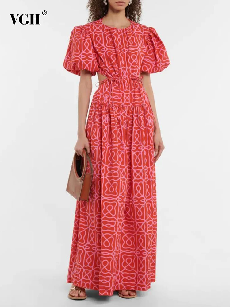 VGH Cut Out Print Colorblock Loose Midi Dress For Women Round Neck Puff Sleeve High Waist Casual Long Dresses Female New Clothes
VGH Cut Out Print Colorblock Loose Midi Dress For Women Round Neck Puff Sleeve High Waist Casual Long Dresses Female New Clothes
