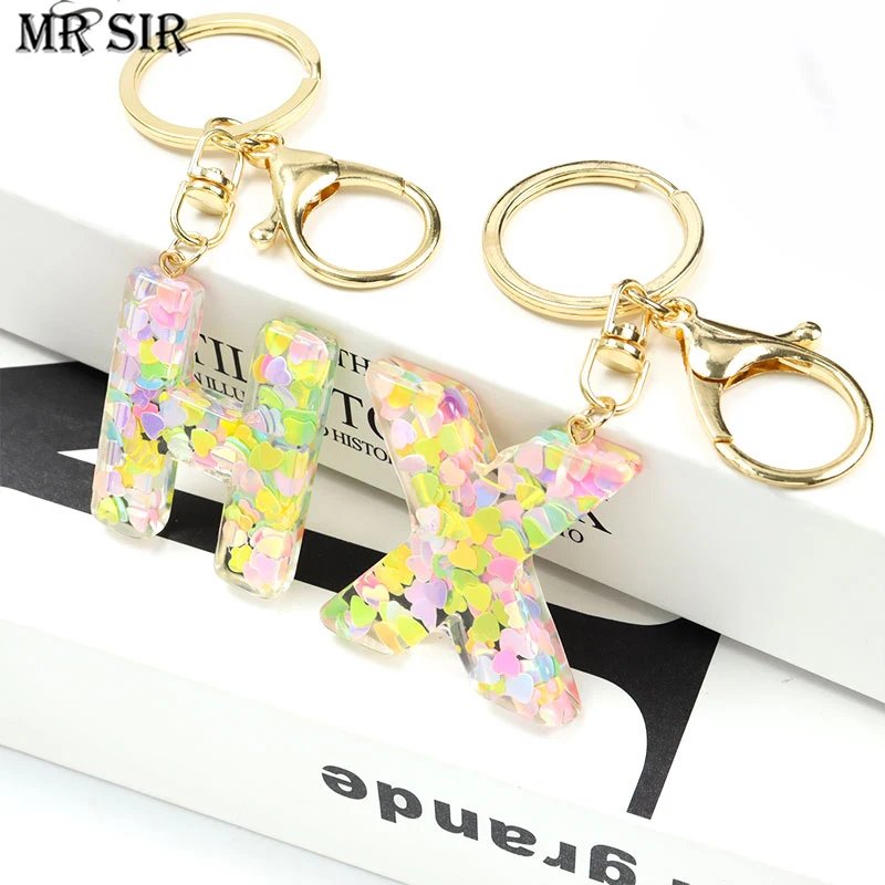 

A-Z Letters Initial Resin Keychains Fashion 26 English Alphabe Acrylic Crystal Keyrings KeyHooks Key Car Bag Jewelry Accessories