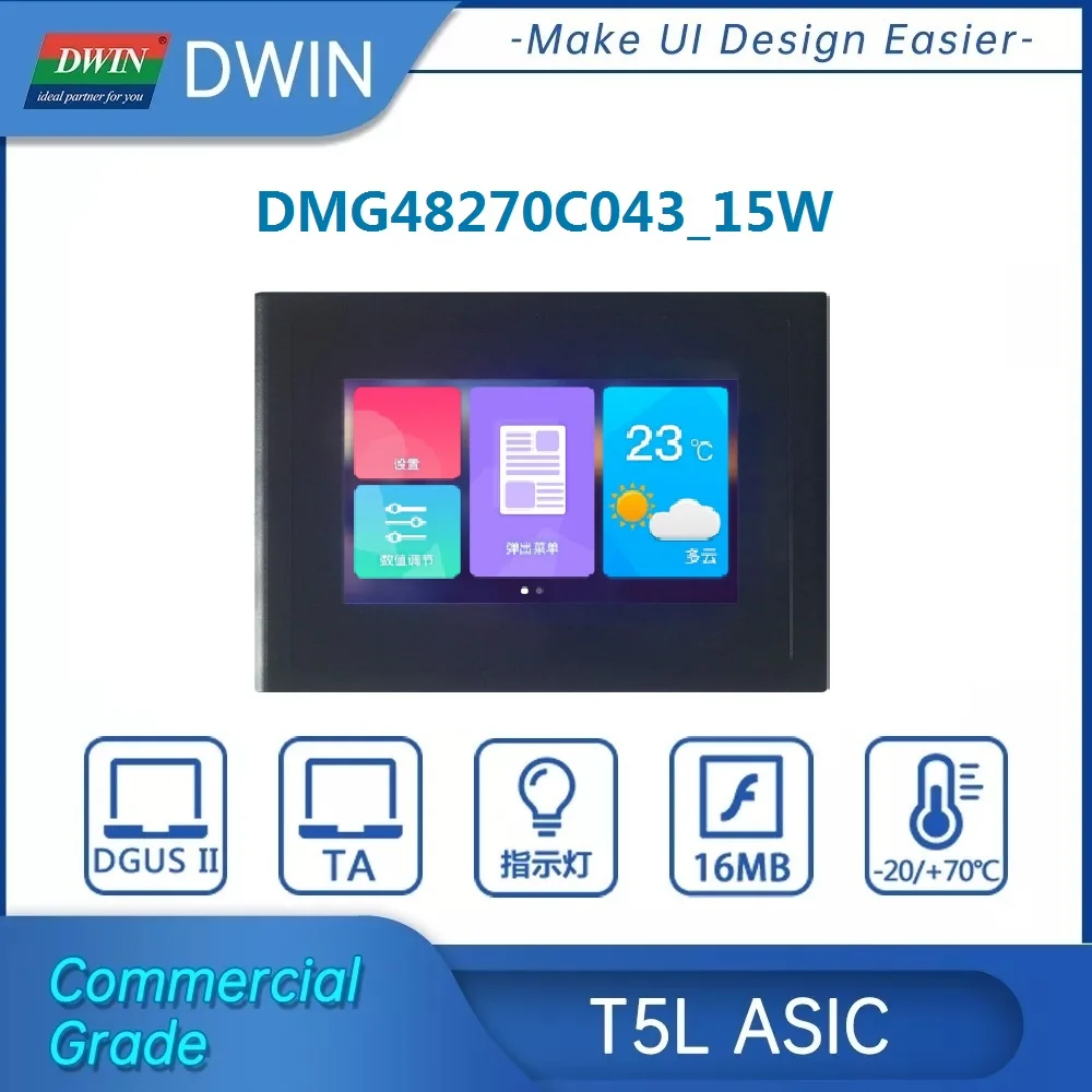 DWIN 4.3 Inch LCD Display Connect Arduino, 480*272 HMI Panel Smart LCM DMG48270C043_15W
DWIN 4.3 Inch LCD Display Connect Arduino, 480*272 HMI Panel Smart LCM DMG48270C043_15W