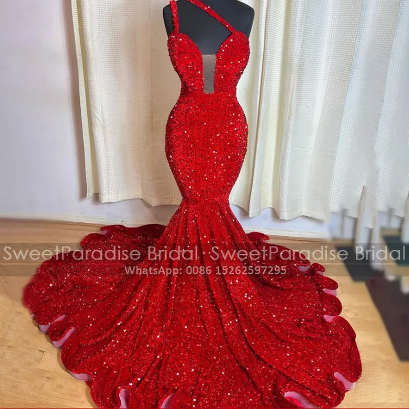 Bling Sequins Mermaid Evening Dress Double One Shoulder Long Chapel Train Women Red Carpet Prom Dresses 
Bling Sequins Mermaid Evening Dress Double One Shoulder Long Chapel Train Women Red Carpet Prom Dresses