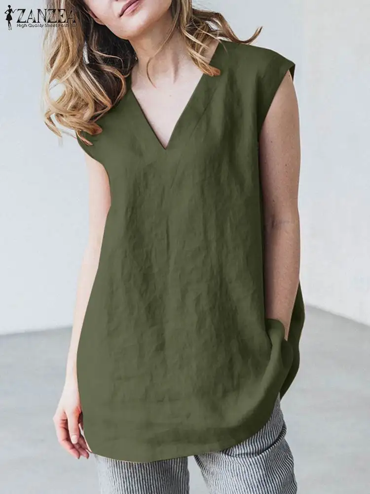 ZANZEA Summer Elegant Woman Tank Tops Sleeveless V-Neck Solid Color Cotton Blouse Holidy Beach Fashion Casual Loose Shirt 2022
ZANZEA Summer Elegant Woman Tank Tops Sleeveless V-Neck Solid Color Cotton Blouse Holidy Beach Fashion Casual Loose Shirt 2022