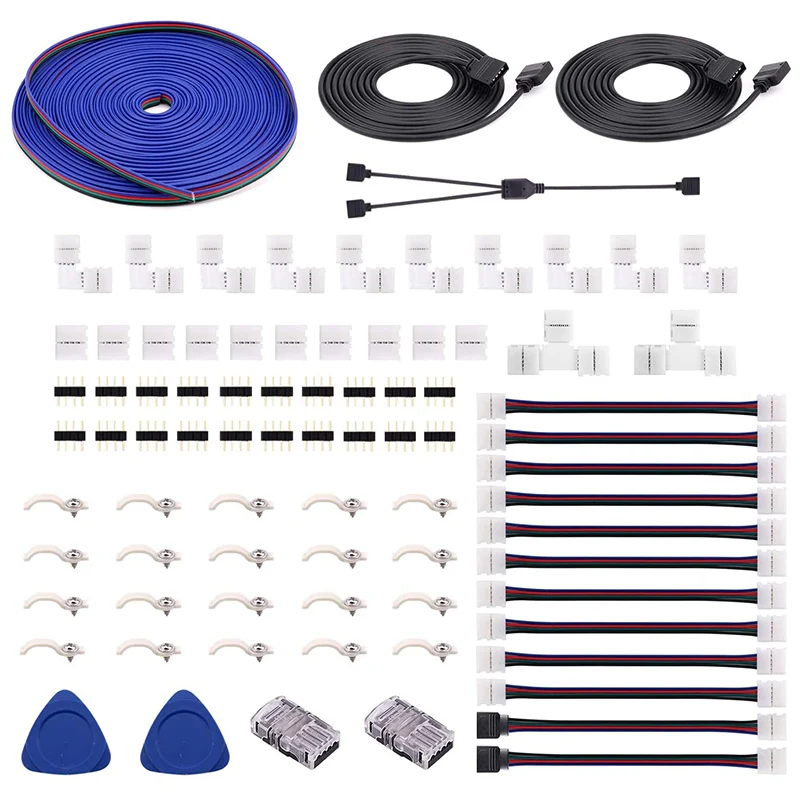 RGB LED Strip Connector Kit - Include 5050 4Pin 2 Way RGB Splitter Cable, RGB Controller Jumper, L & T Shape Connectors
RGB LED Strip Connector Kit - Include 5050 4Pin 2 Way RGB Splitter Cable, RGB Controller Jumper, L & T Shape Connectors