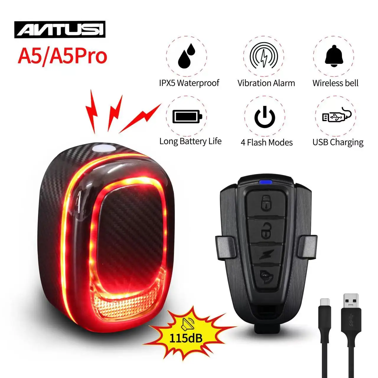 ANTUSI Bicycle Rearlight Anti-theft Remote Control Smart Alert Lamp IPx5 Waterproof LED USB Rechargebale MTB Road Bike Taillight
ANTUSI Bicycle Rearlight Anti-theft Remote Control Smart Alert Lamp IPx5 Waterproof LED USB Rechargebale MTB Road Bike Taillight