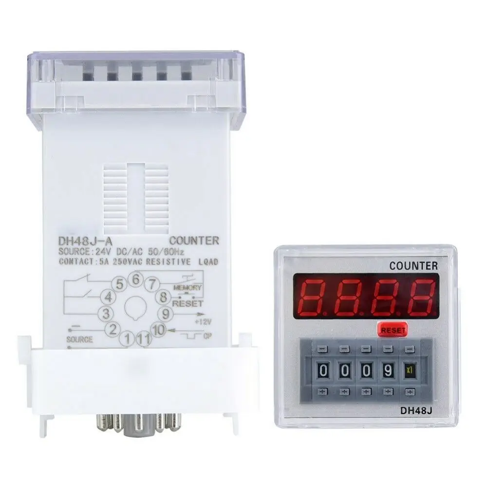 DH48J-A Digital Counter Delay Time Relay LED Display 1-999900 11 Pins Terminals 24V AC DC 220V Panel Reset Terminal Reset
DH48J-A Digital Counter Delay Time Relay LED Display 1-999900 11 Pins Terminals 24V AC DC 220V Panel Reset Terminal Reset