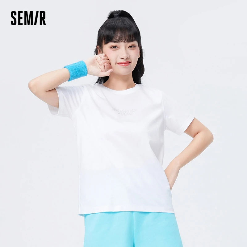 Футболка Semir женская с коротким рукавом, базовый универсальный топ с надписью, простая и модная нижняя одежда из чистого хлопка, на лето