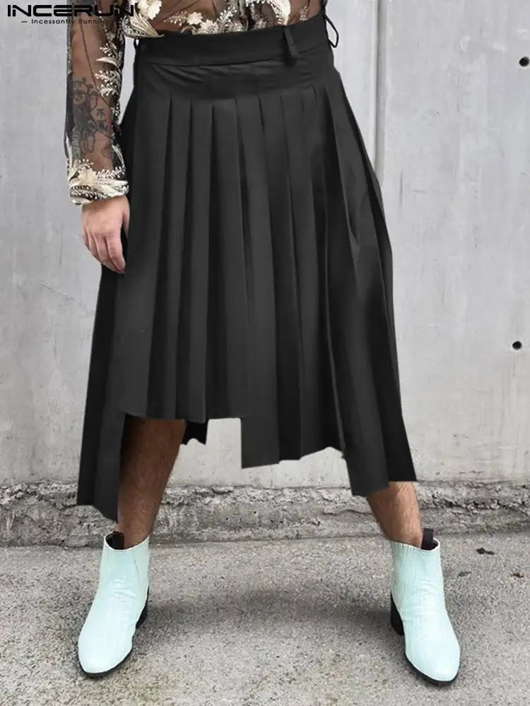 INCERUN 2022 Fashion Men Skirts Solid Color Button Pleated Loose Irregular Trousers Streetwear Casual Men Bottoms Skirts S-5XL 
INCERUN 2022 Fashion Men Skirts Solid Color Button Pleated Loose Irregular Trousers Streetwear Casual Men Bottoms Skirts S-5XL