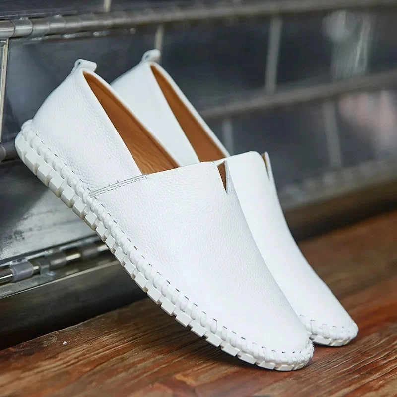 

Large Size 48 49 Genuine Leather Flat Shoes Men White Soft Casual Sneakers Male Comfy Walking Driving Shoes Loafers Moccasins