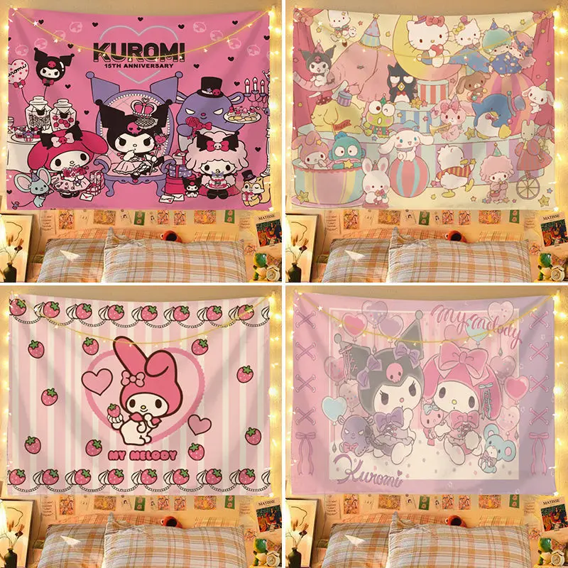 Симпатичный фон из ткани Sanrio в стиле каваи с героями мультфильмов Kuromi Mymelody аниме настенное украшение для дома в спальню подарок для девочки
Симпатичный фон из ткани Sanrio в стиле каваи с героями мультфильмов Kuromi Mymelody аниме настенное украшение для дома в спальню подарок для девочки