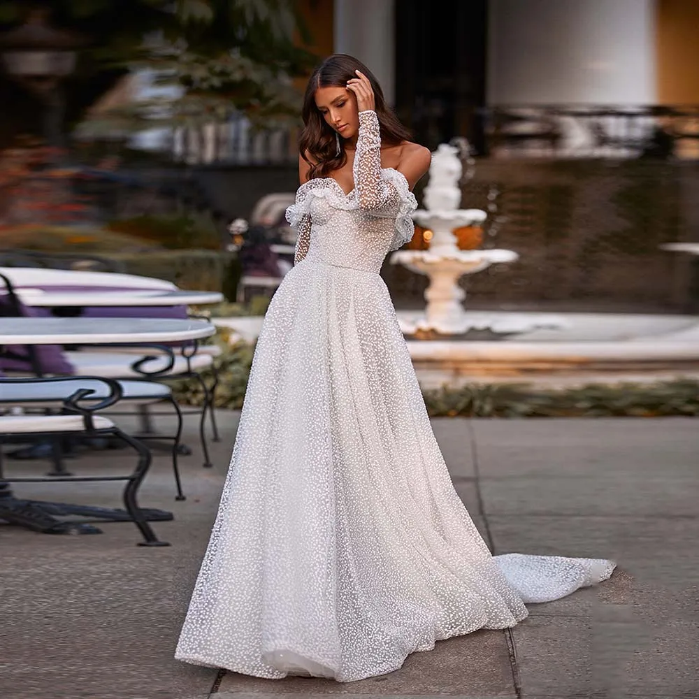 Exquisite Bridal Gowns 2022 New Sweetheart Off Shoulder Bride Dress For Women Ruched Bowknot Tulle A-Line Wedding Dress Custom
Exquisite Bridal Gowns 2022 New Sweetheart Off Shoulder Bride Dress For Women Ruched Bowknot Tulle A-Line Wedding Dress Custom