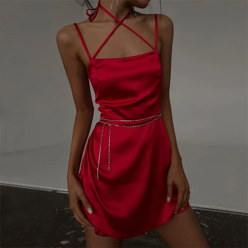 Black Sleeveless Sexy Dresses Party Fashion Spring Halter Neck Backless Spaghetti Strap Mini Women Summer Dress 2022
Black Sleeveless Sexy Dresses Party Fashion Spring Halter Neck Backless Spaghetti Strap Mini Women Summer Dress 2022
