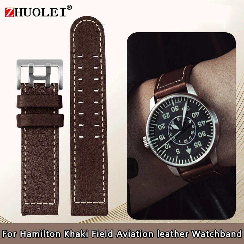 

For Hamilton Khaki aviation Watch H77616533 H70615733 Watch Strap Genuine Leather jazz field Men WatchBand 20 22 Military Style