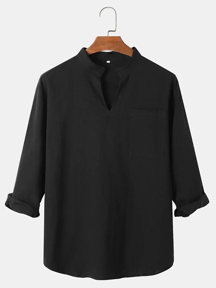 European American 2022 Autumn Men's Casual Small V-neck Pure Color Long-sleeved Shirt Cotton and Hemp Solid Color Base Shirt
European American 2022 Autumn Men's Casual Small V-neck Pure Color Long-sleeved Shirt Cotton and Hemp Solid Color Base Shirt
