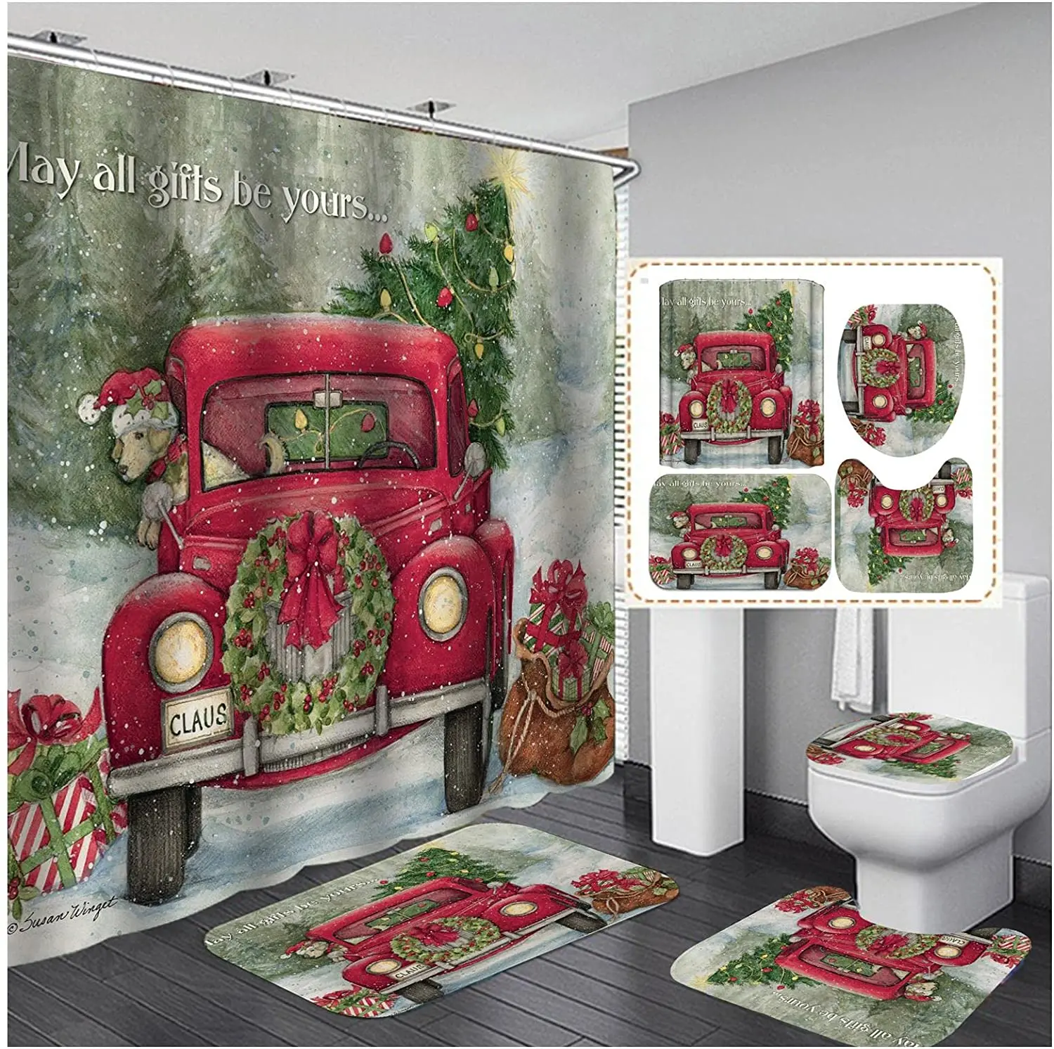 Christmas Series Print Shower Curtain Set Carpet Cover Toilet Cover Bathroom Mat Cushion Cover Bathroom Curtain Household
Christmas Series Print Shower Curtain Set Carpet Cover Toilet Cover Bathroom Mat Cushion Cover Bathroom Curtain Household