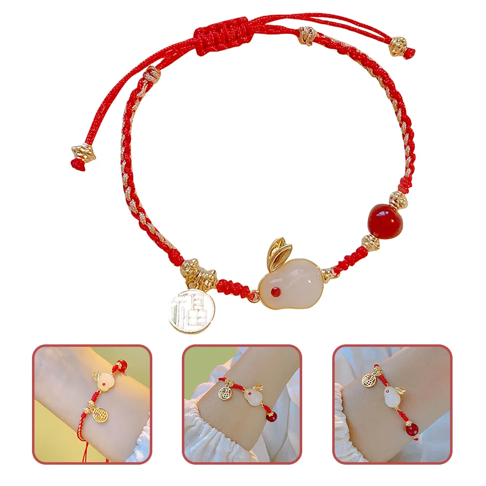 

Bracelet Bracelets Rope Rabbit Wrist Red Braided String Chinese Woven Bunny Year Adjustable Friendship Shui Luck Wealth Amulet