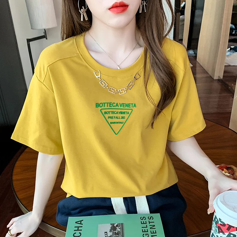 New Fashion Casual Woman Tshirts Women Sexy Tops Female Office Lady Nice Aesthetic Cool Metal Chain Lettering Graphic T-shirt
New Fashion Casual Woman Tshirts Women Sexy Tops Female Office Lady Nice Aesthetic Cool Metal Chain Lettering Graphic T-shirt