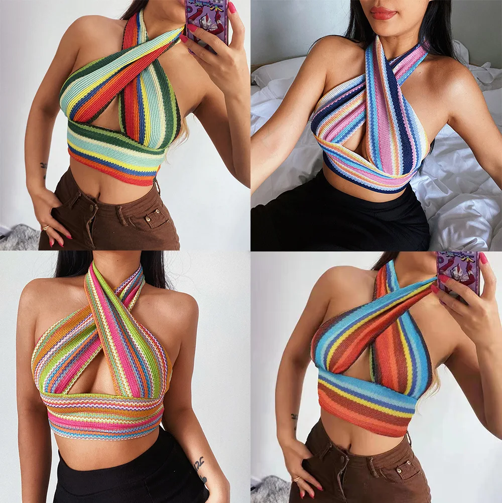 Y2k Hollow Knitted Bodycon Colorful Neck Hanging Sleeveless Women's Clothing Sexy Slim Knit Cross Top Sexy Femme Dress 2023
Y2k Hollow Knitted Bodycon Colorful Neck Hanging Sleeveless Women's Clothing Sexy Slim Knit Cross Top Sexy Femme Dress 2023