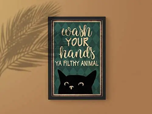 

Металлический знак кошки, забавный Черный кот, принт «мыть руки», Ya Filthy Animal, винтажный жестяной знак, настенное искусство для ванной комнаты, Настенный декор