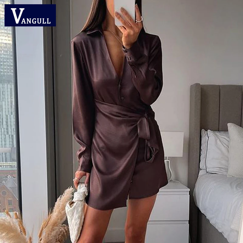 Vangull Vintage Brown Satin Mini Dress Women V-neck Lace Up Bodycon Female Dress Summer Slim Long Sleeve Wrap Hip Party Dress
Vangull Vintage Brown Satin Mini Dress Women V-neck Lace Up Bodycon Female Dress Summer Slim Long Sleeve Wrap Hip Party Dress