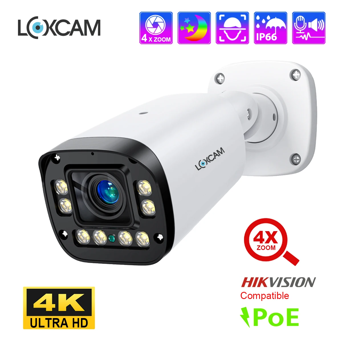 LOXCAM 4K Security IP Camera Ai Face Detection 8MP Auto Focus Lens 2.8-12mm 4x Zoom Video Surveillance POE Camera Two Way Audio
LOXCAM 4K Security IP Camera Ai Face Detection 8MP Auto Focus Lens 2.8-12mm 4x Zoom Video Surveillance POE Camera Two Way Audio
