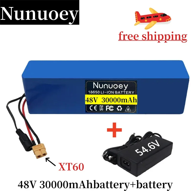 

New 48V 30000mAh 1000w 13S3P XT60 48V Lithium ion Battery Pack 30Ah For 54.6v E-bike Electric bicycle Scooter with BMS+charger