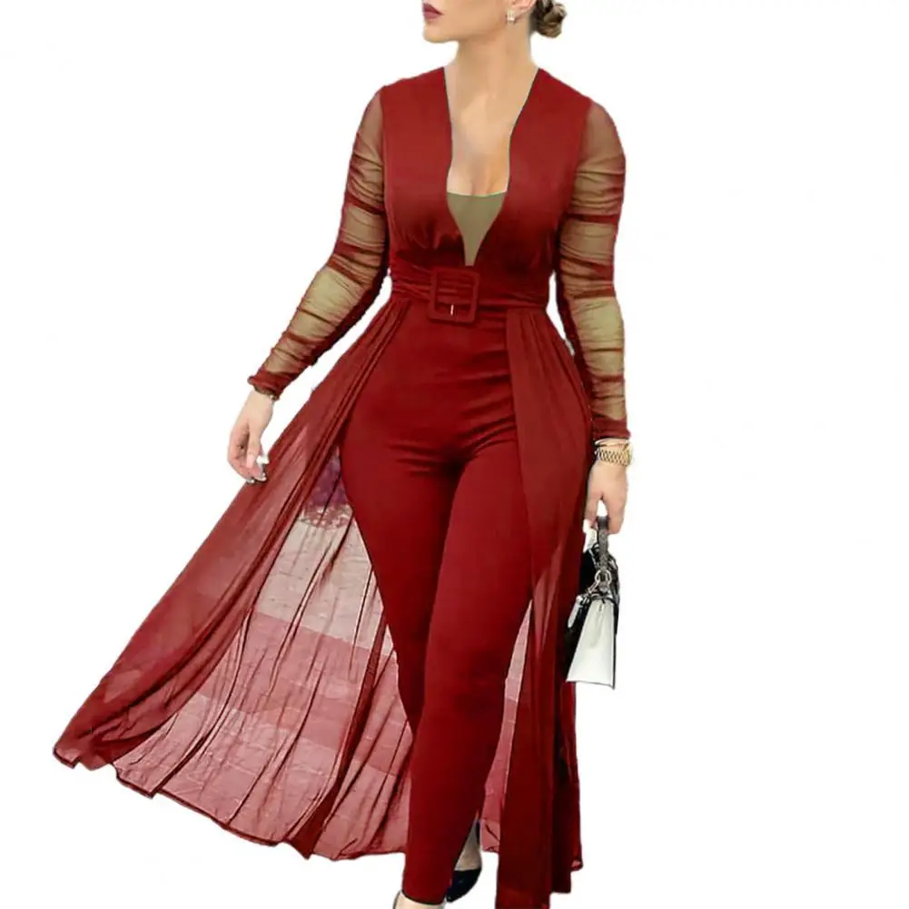 Women Jumpsuit Solid Color Skinny Playsuit Women Long Sleeve Sheer Patchwork Waist Tight Belt Overall for Party robe
Women Jumpsuit Solid Color Skinny Playsuit Women Long Sleeve Sheer Patchwork Waist Tight Belt Overall for Party robe