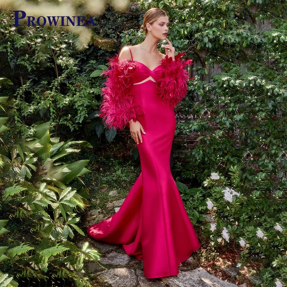 Prowinea Fancy Mermaid Satin Evening Gowns For Women Feather Spaghetti Straps Zipper Sweep Train Vestido De Fiesta Customised
Prowinea Fancy Mermaid Satin Evening Gowns For Women Feather Spaghetti Straps Zipper Sweep Train Vestido De Fiesta Customised