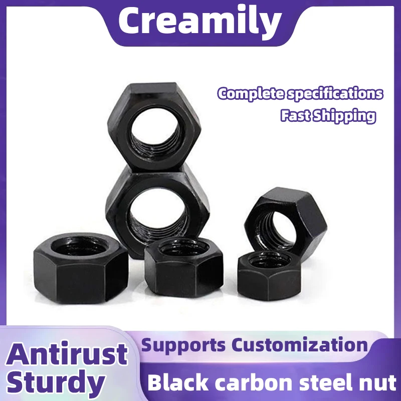 

Creamily Black High Strength Carbon Steel Hex Hexagon Nut Locknut Metric Nuts M8-M20