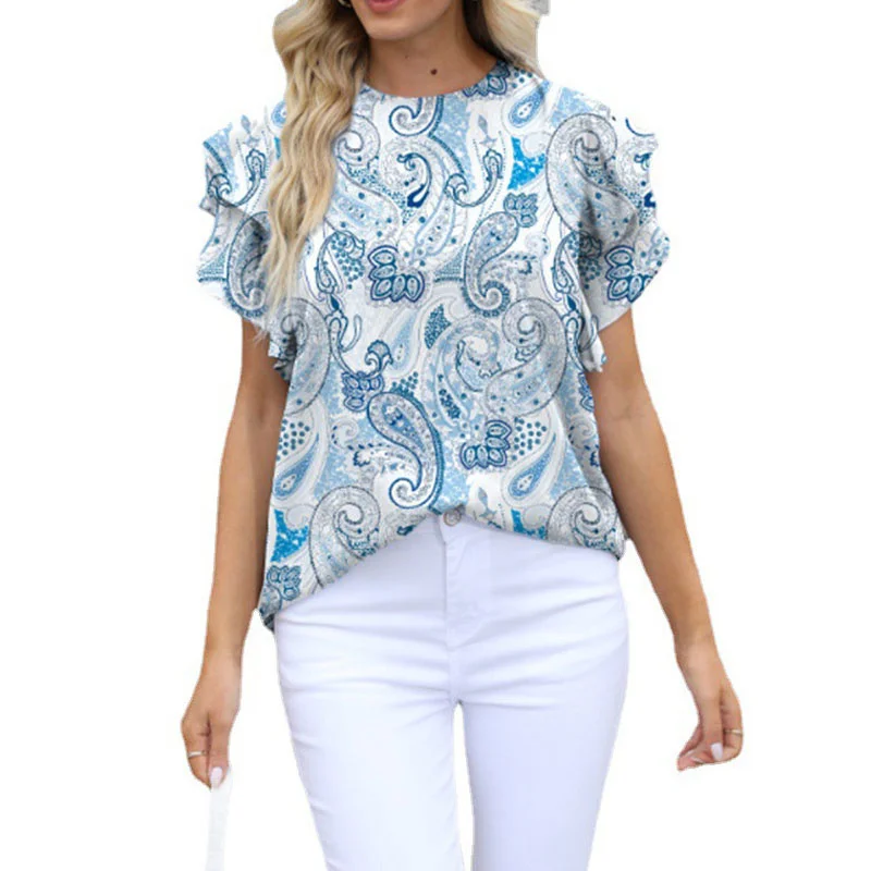 Printing Trumpet Short Sleeve Refreshing Chiffon Top 2022 Summer Women New Round Neck Ruffle Edge Broken Flower T-shirt
Printing Trumpet Short Sleeve Refreshing Chiffon Top 2022 Summer Women New Round Neck Ruffle Edge Broken Flower T-shirt