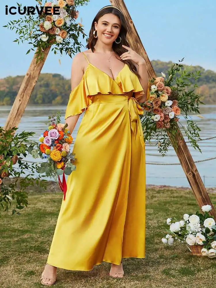 ICURVEE Plus Size Elegant Satin Silk Party Dress 2022 Summer Sexy Cold Shoulder Ruffled Maxi Robe V Neck Belted Solid Vestidos
ICURVEE Plus Size Elegant Satin Silk Party Dress 2022 Summer Sexy Cold Shoulder Ruffled Maxi Robe V Neck Belted Solid Vestidos